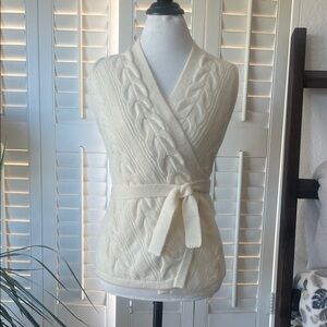 Cream Cable Knit Wrap Around Sweater Vest - Commense